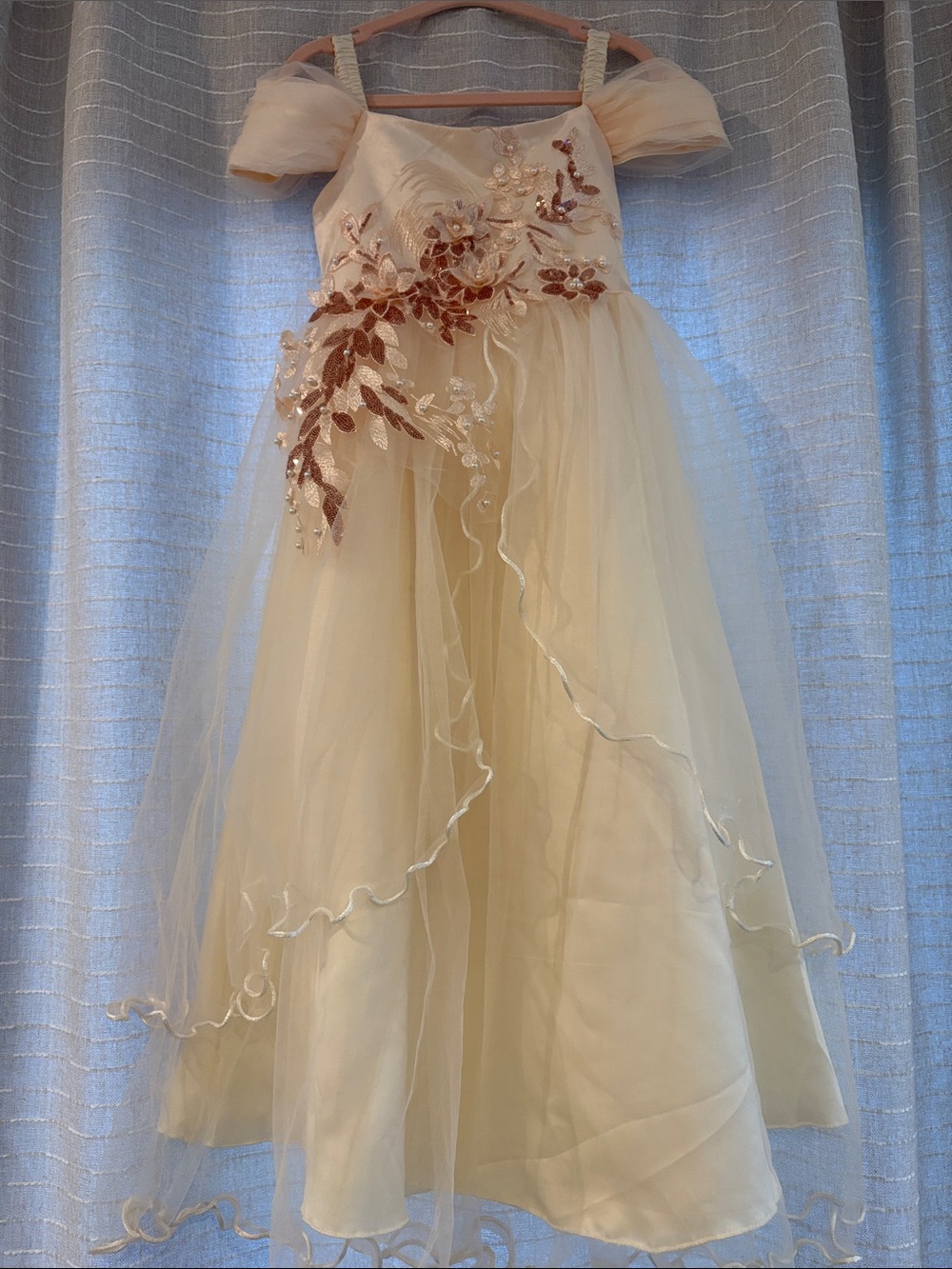 Girls' Ivory Tulle flower girl Dress with Rose Gold Appliqué